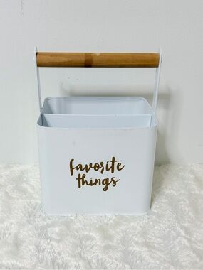 White & Wood Utensil Caddy - "Favorite Things" Kitchen Organizer
